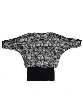 Vintage Colori Black White Abstract Print Cold Shoulder Dolman Sleeve Top Sz S